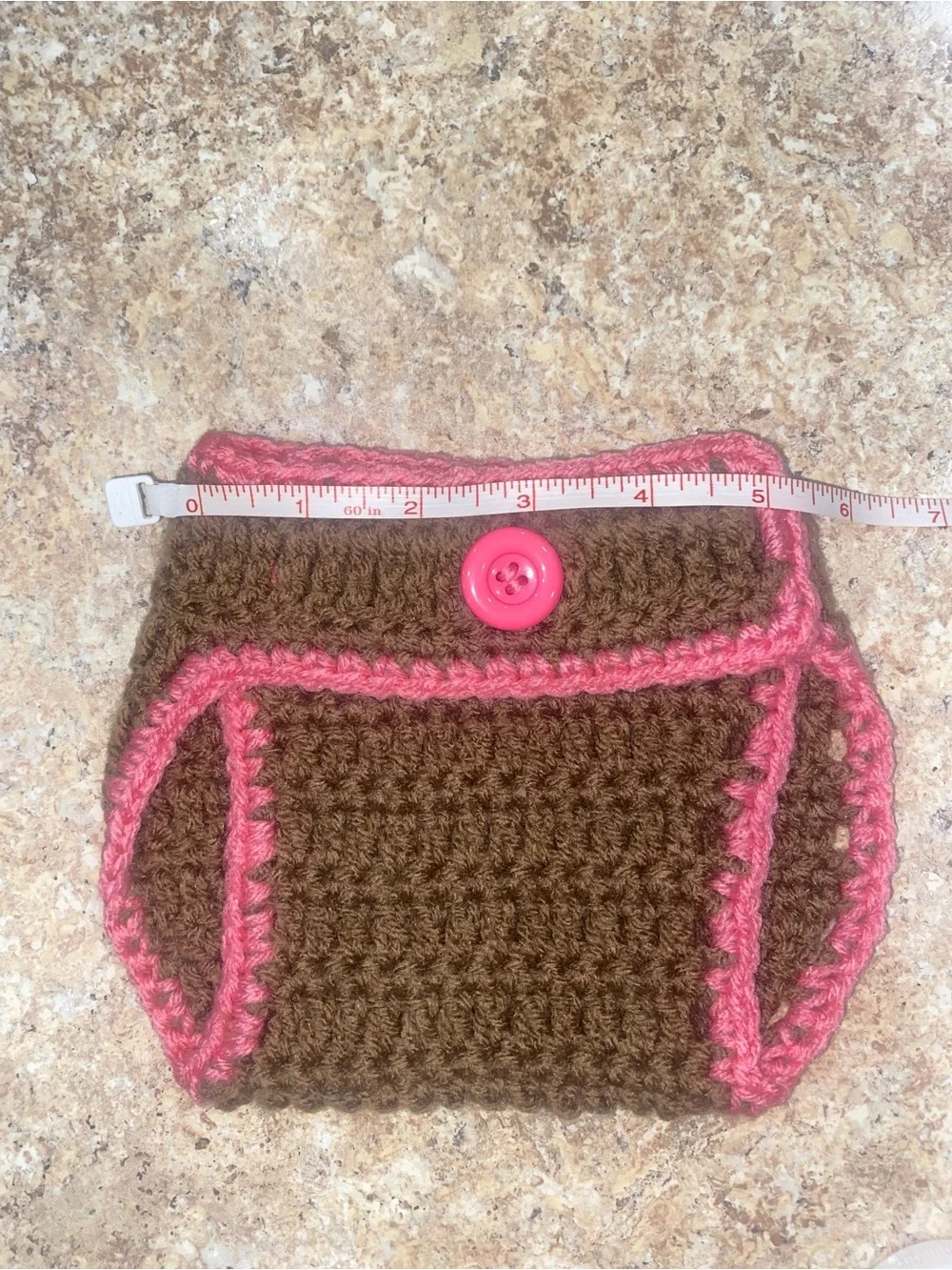 Handmade Crochet Bunny Diaper Cover & Ear Hat - Brown and Bright Pink